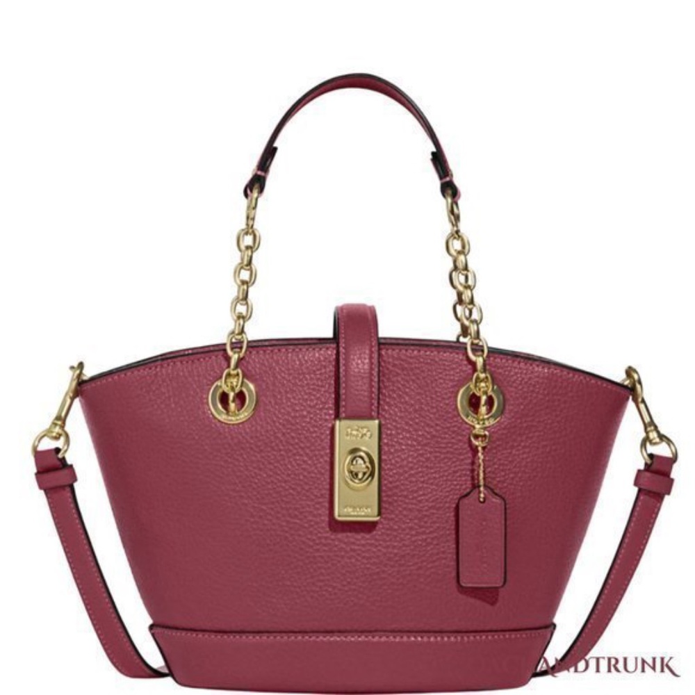COACH Leather Pebble Lane Bucket Bag Pink Rouge